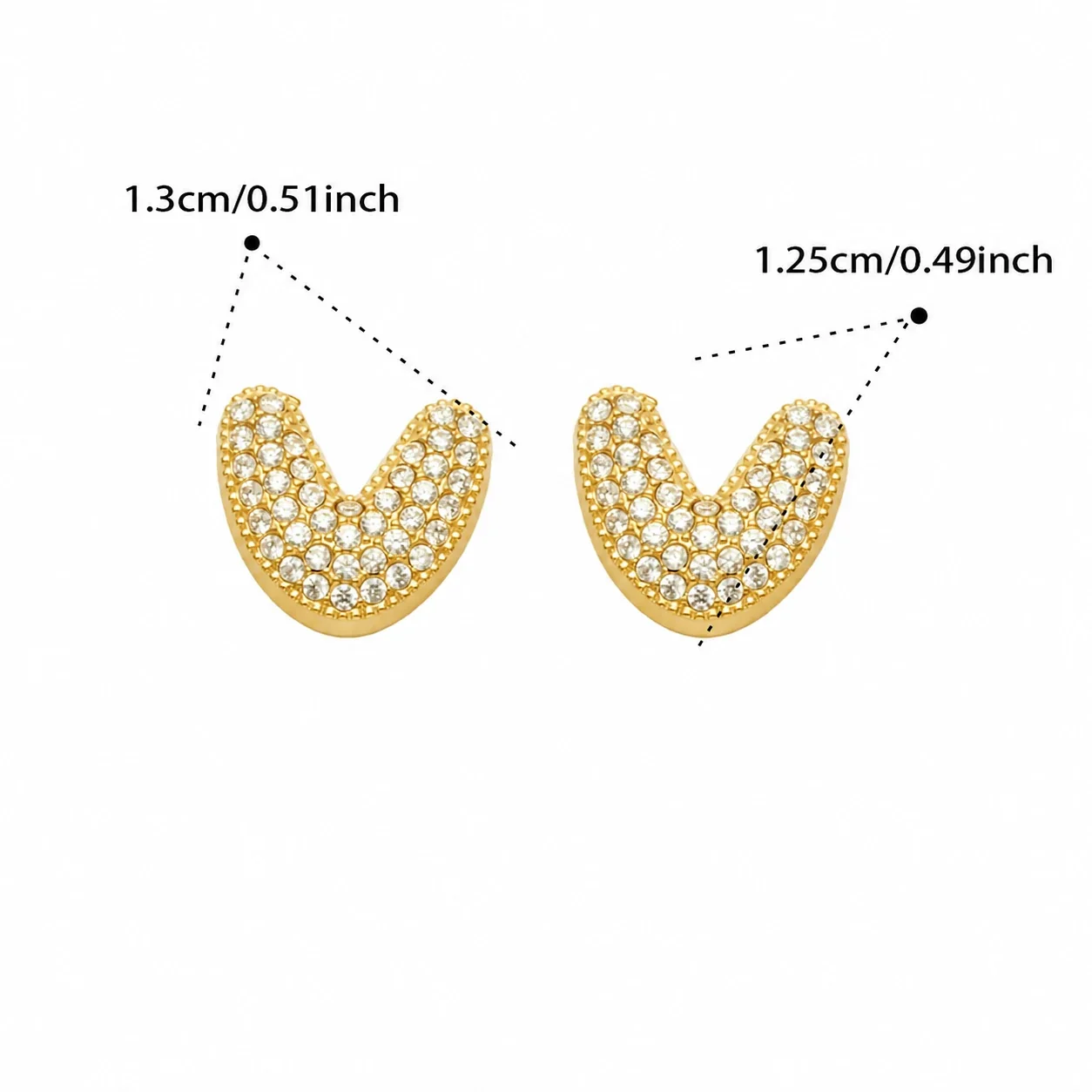 Bubble Letter 18K Gold-Plated Pavé CZ 316L Stud Earrings - Gold Letter V