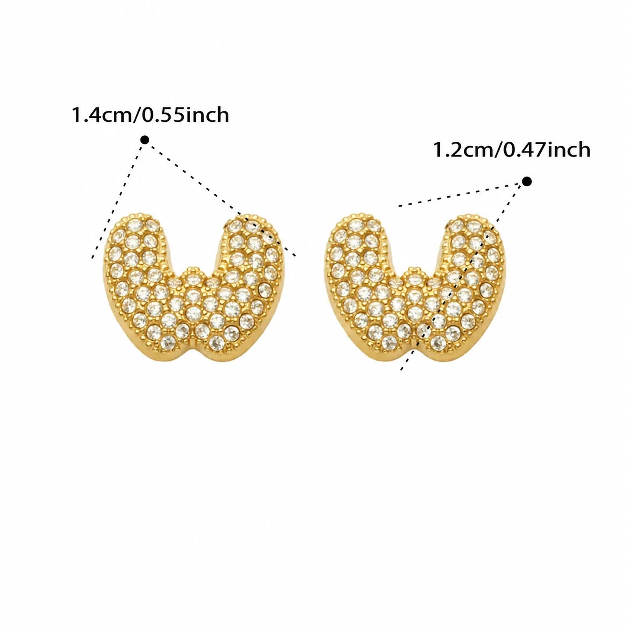 Bubble Letter 18K Gold-Plated Pavé CZ 316L Stud Earrings - Gold Letter W