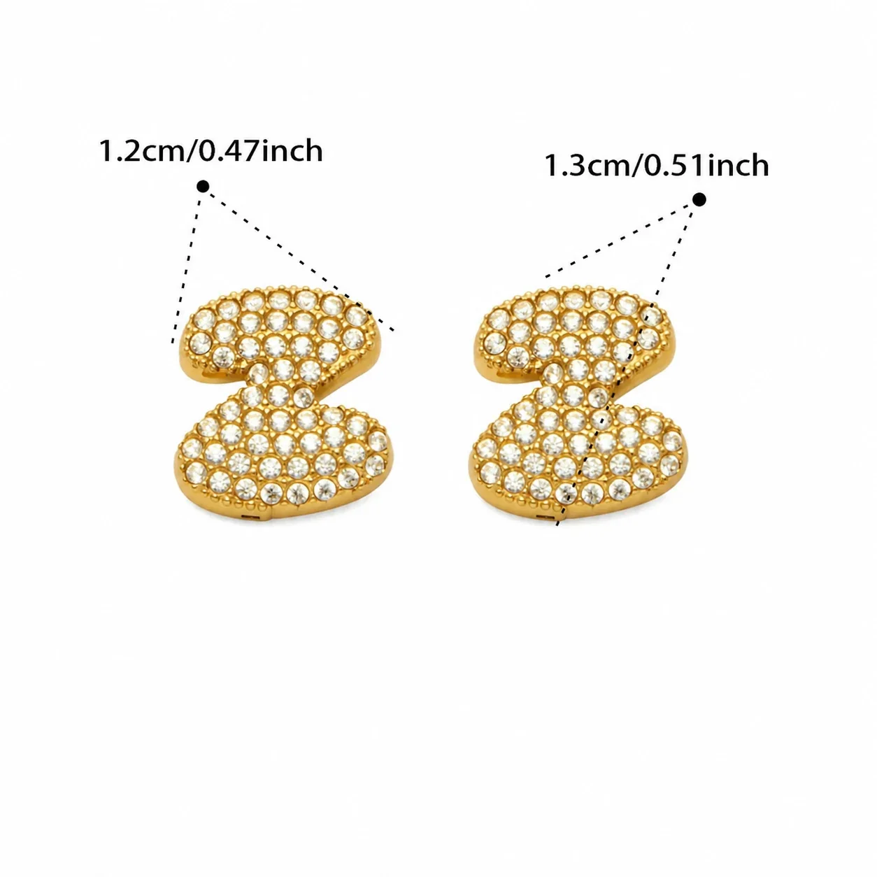 Bubble Letter 18K Gold-Plated Pavé CZ 316L Stud Earrings - Gold Letter Z