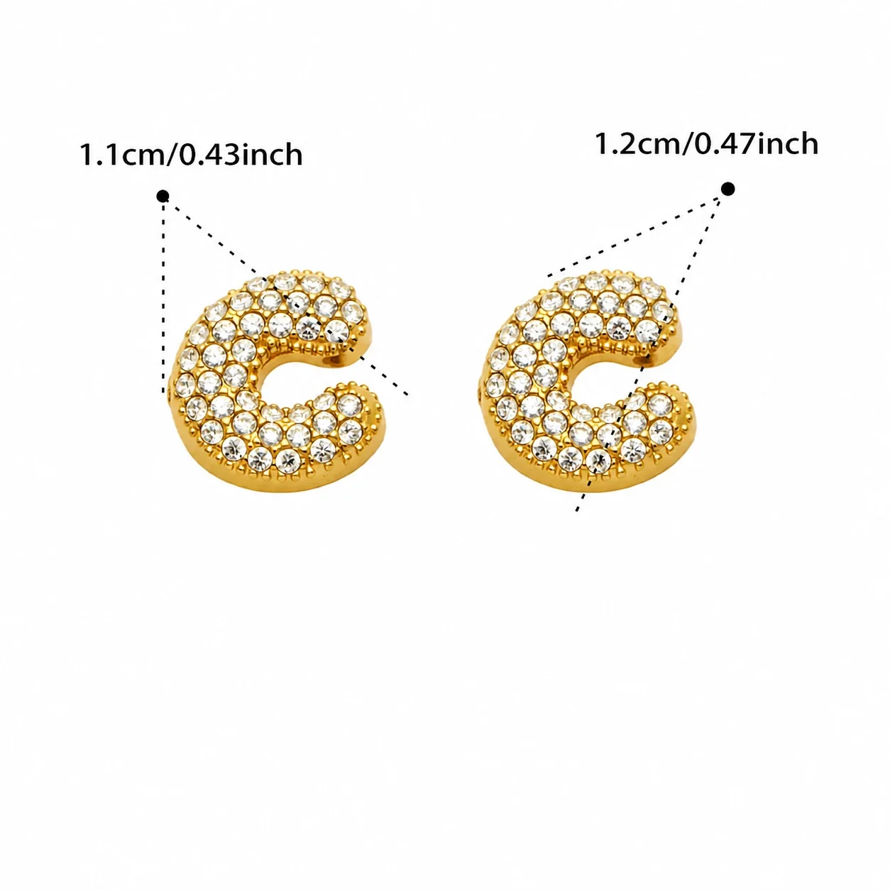 Bubble Letter 18K Gold-Plated Pavé CZ 316L Stud Earrings - Gold Letter C