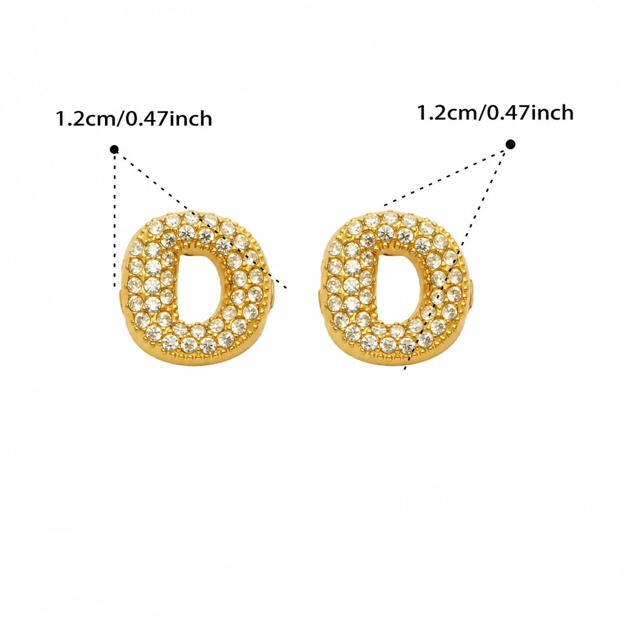 Bubble Letter 18K Gold-Plated Pavé CZ 316L Stud Earrings - Gold Letter D