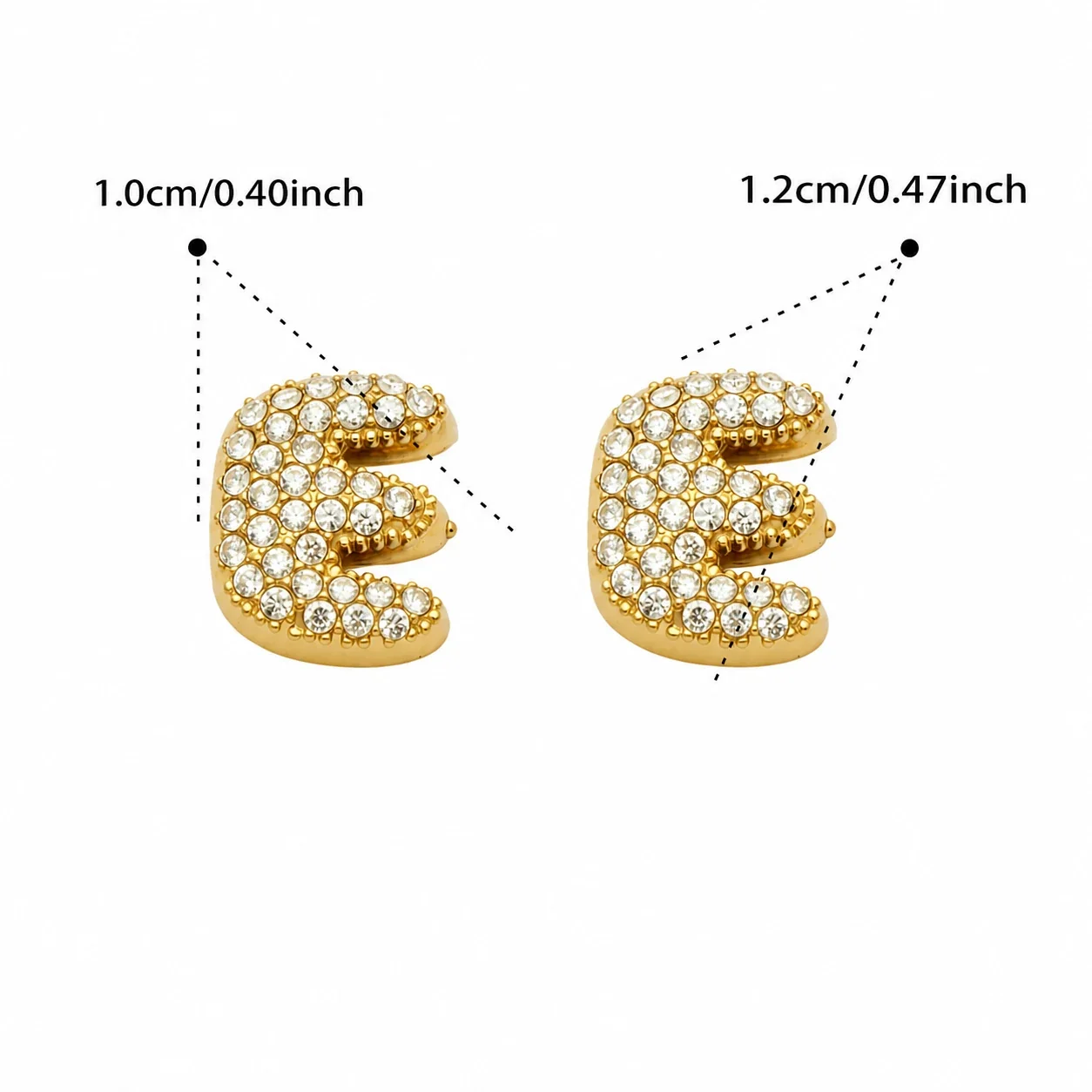 Bubble Letter 18K Gold-Plated Pavé CZ 316L Stud Earrings - Gold Letter E