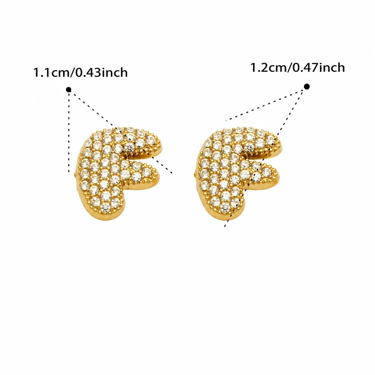 Bubble Letter 18K Gold-Plated Pavé CZ 316L Stud Earrings - Gold Letter F