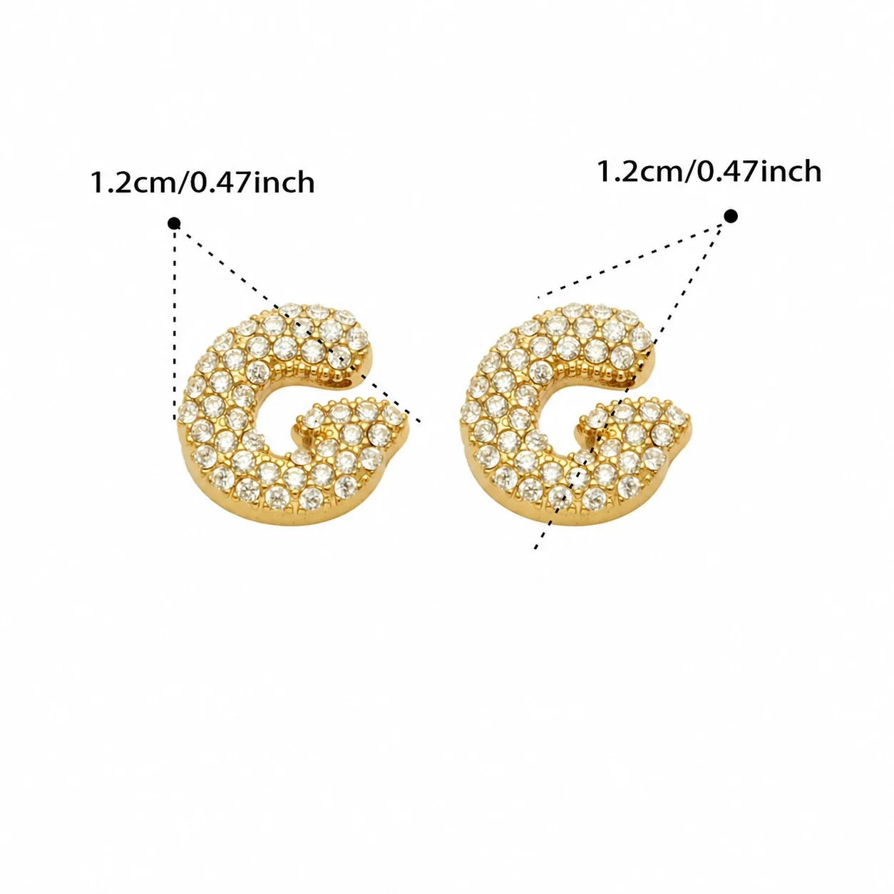 Bubble Letter 18K Gold-Plated Pavé CZ 316L Stud Earrings - Gold Letter G