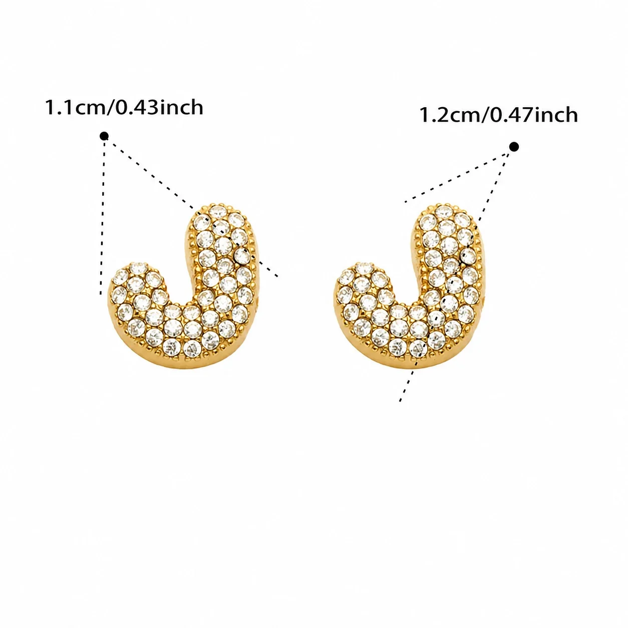 Bubble Letter 18K Gold-Plated Pavé CZ 316L Stud Earrings - Gold Letter J