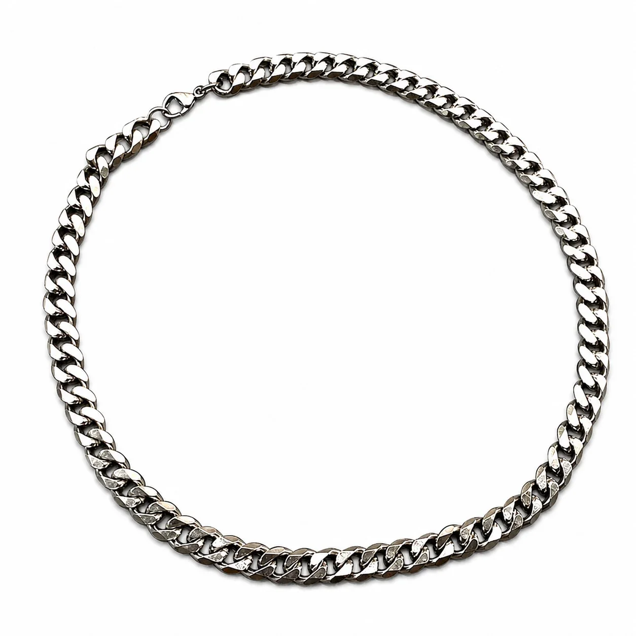 Heavy Stainless Steel Silver-Tone Faceted Cuban Chain Necklace