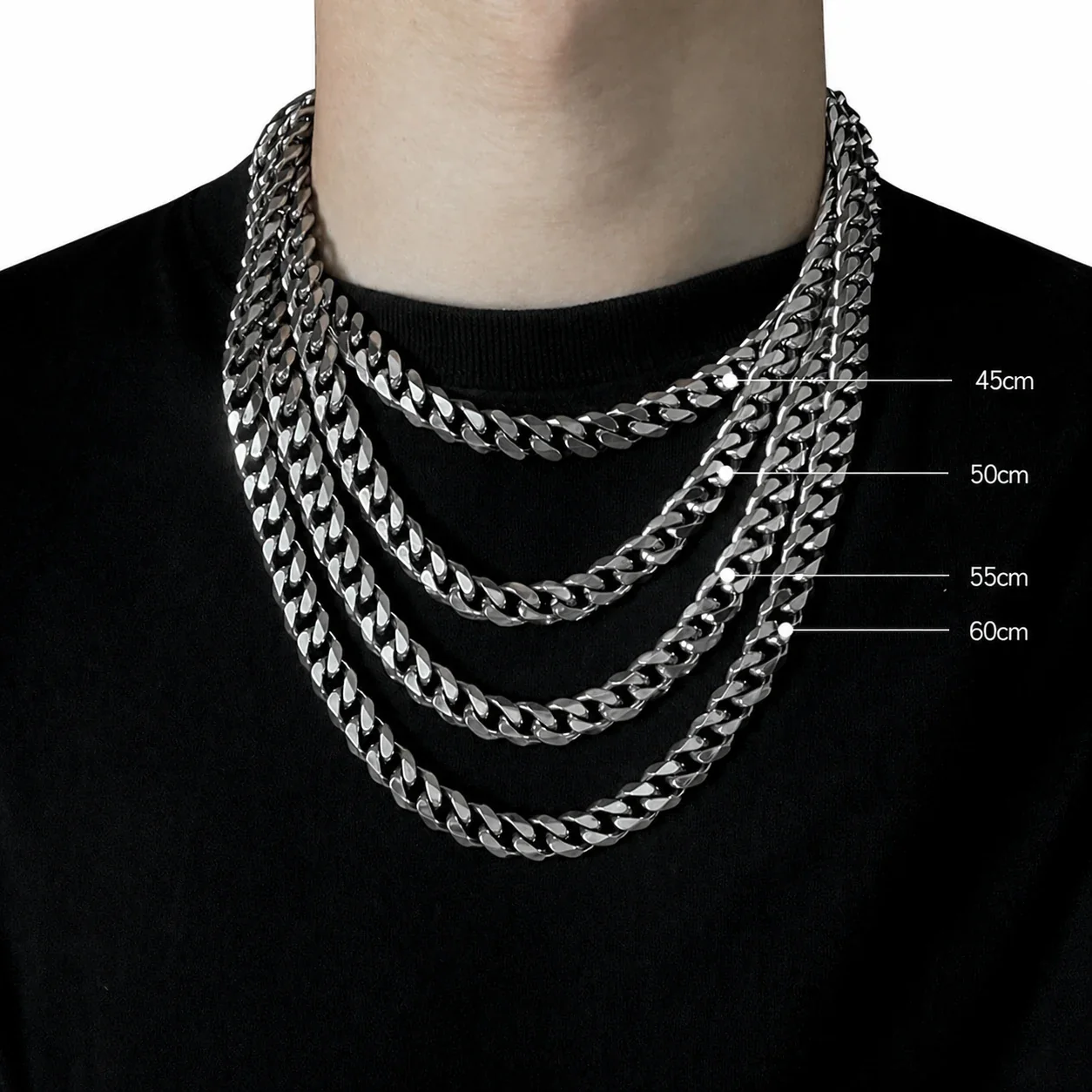 Heavy Stainless Steel Silver-Tone Faceted Cuban Chain Necklace