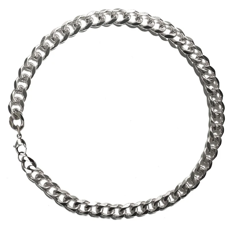 Heavy Stainless Steel Silver-Tone Faceted Cuban Chain Necklace