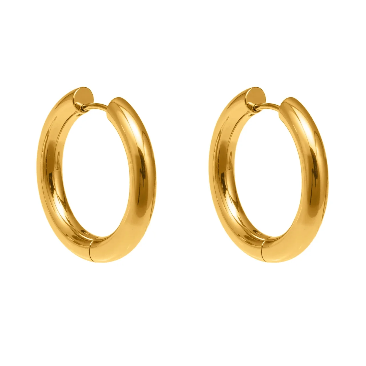 Bold 18K Gold-Plated Stainless Steel Dome Hinged Hoop Earrings