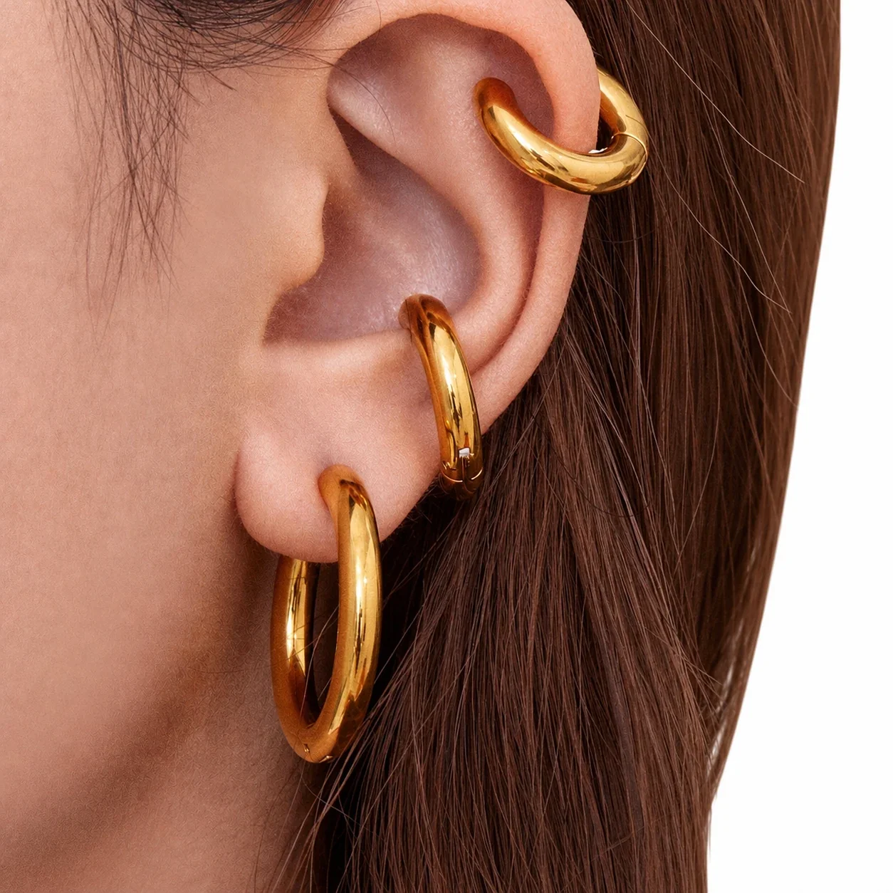 Bold 18K Gold-Plated Stainless Steel Dome Hinged Hoop Earrings
