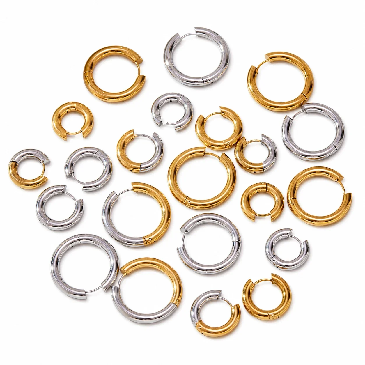 Bold 18K Gold-Plated Stainless Steel Dome Hinged Hoop Earrings