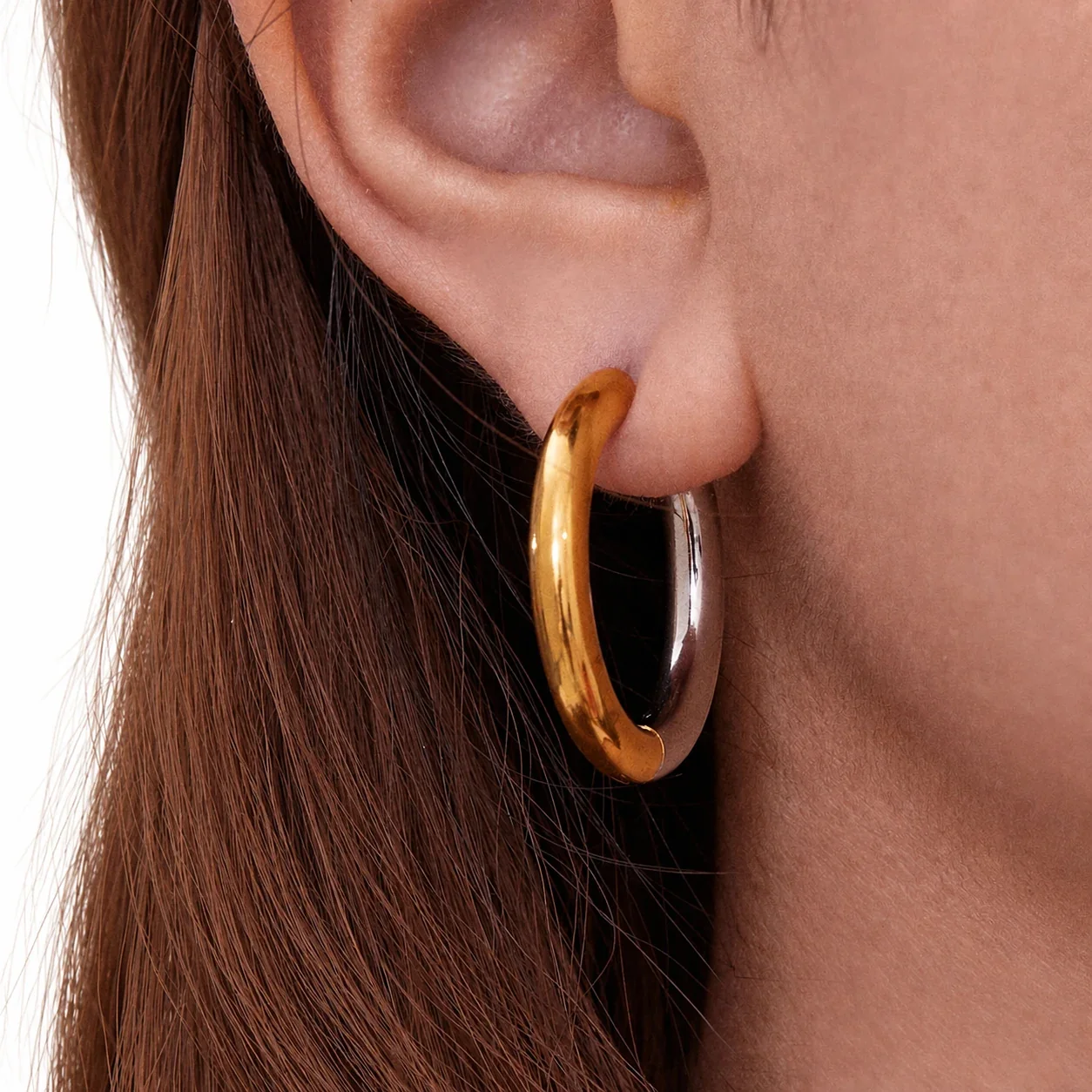 Bold 18K Gold-Plated Stainless Steel Dome Hinged Hoop Earrings