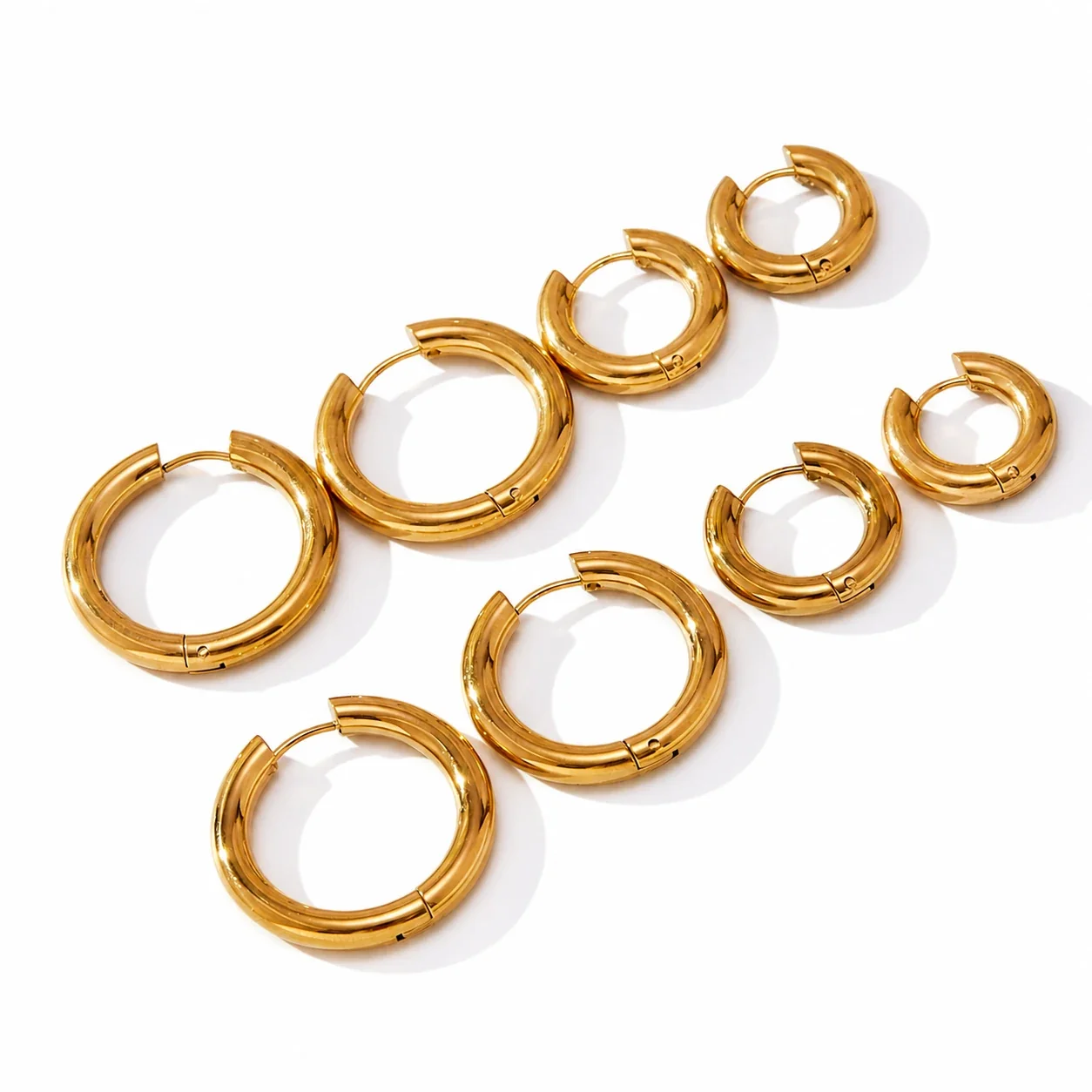 Bold 18K Gold-Plated Stainless Steel Dome Hinged Hoop Earrings