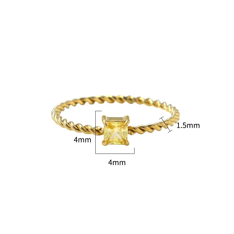 Ring Twisted Band Princess CZ 18K Gold-Plated Stainless Steel - Gold Yellow CZ