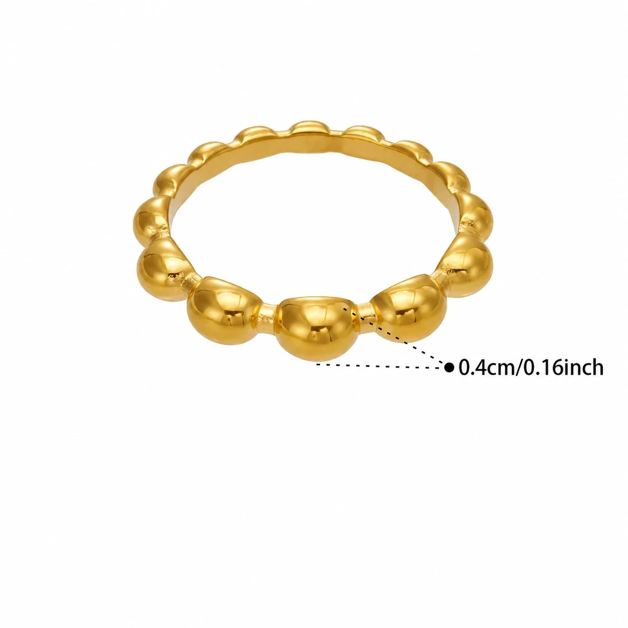 Stacking Rings with Bezel Crystals & Beaded Band, 316 Stainless Steel - Gold Smooth