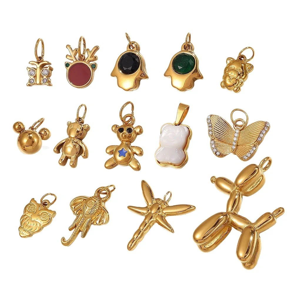 Pendant Charms with Animal Motifs, 18K Gold-Plated Steel