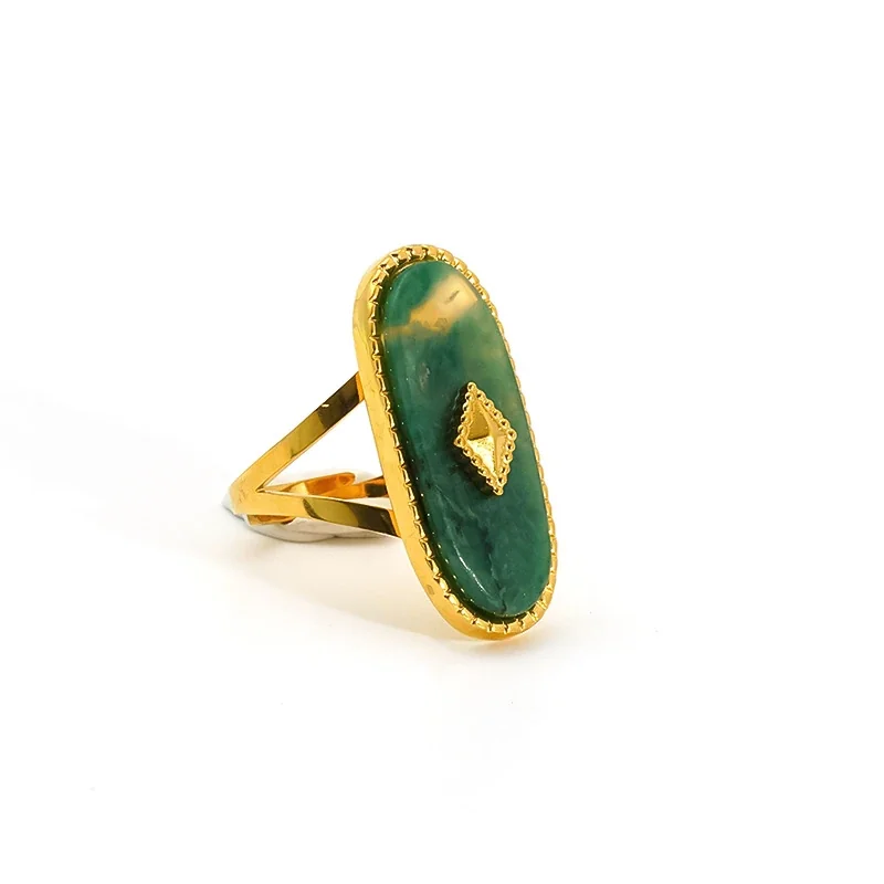 Adjustable Ring with Oval Crystal Beaded Frame, Gold-Plated Steel