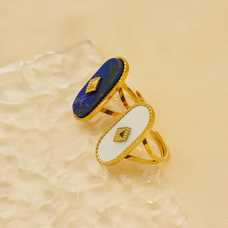 Adjustable Ring with Oval Crystal Beaded Frame, Gold-Plated Steel