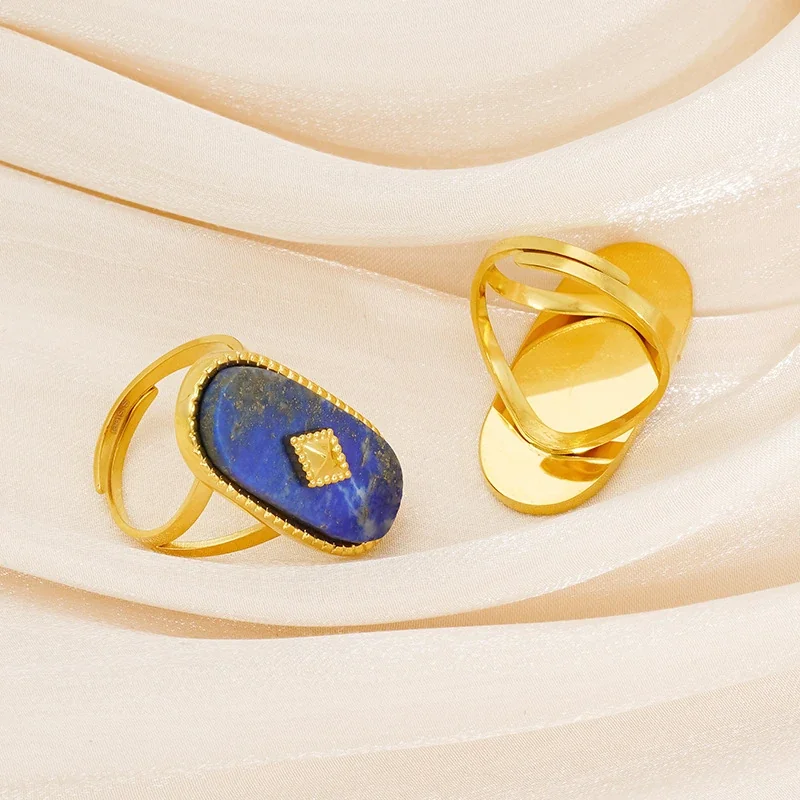 Adjustable Ring with Oval Crystal Beaded Frame, Gold-Plated Steel