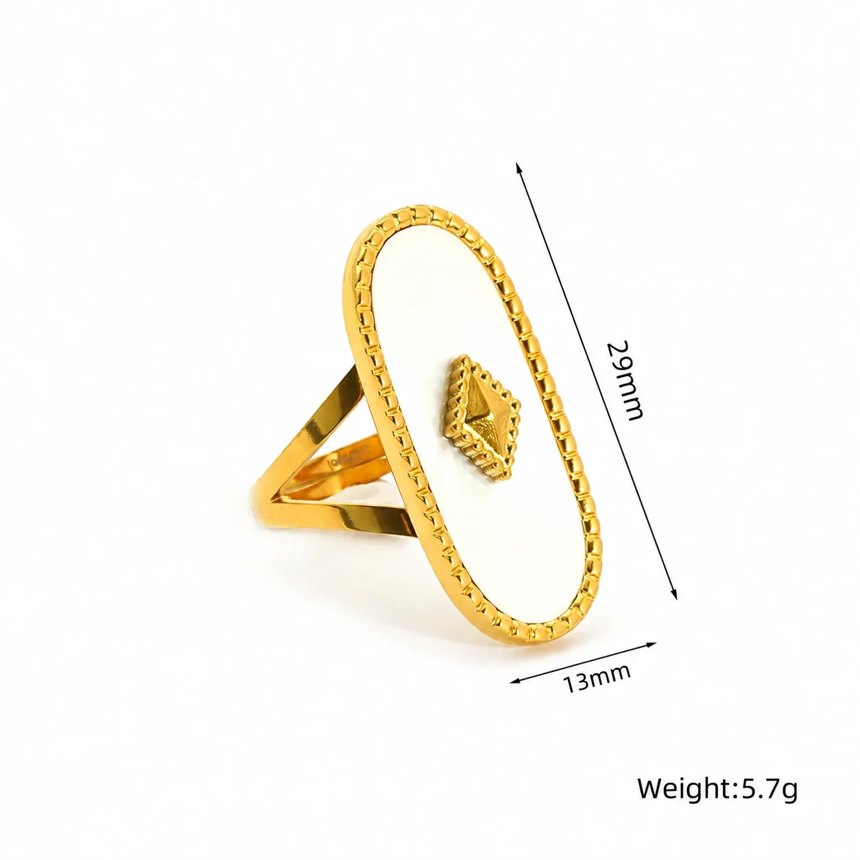 Adjustable Ring with Oval Crystal Beaded Frame, Gold-Plated Steel - Gold Green Crystal