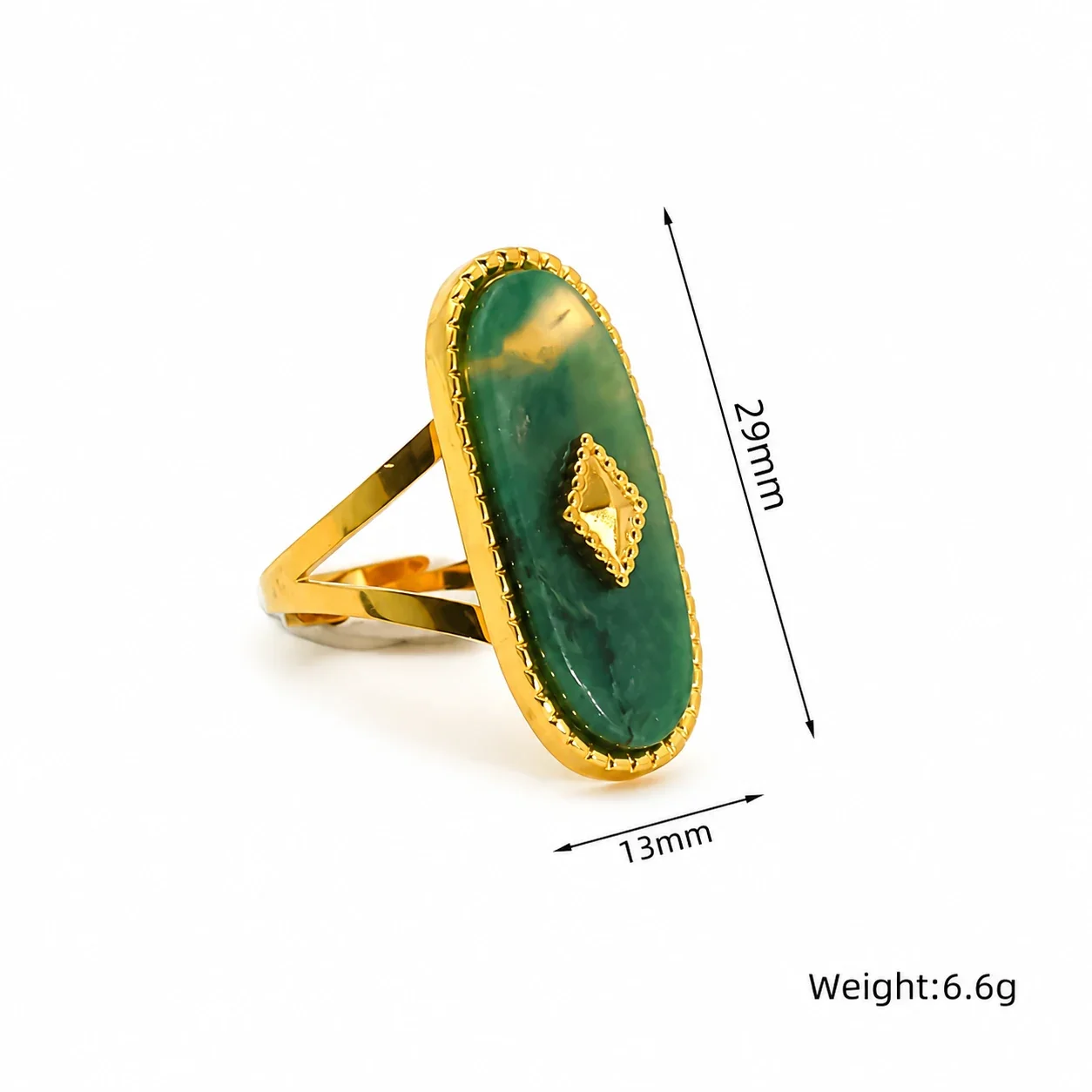 Adjustable Ring with Oval Crystal Beaded Frame, Gold-Plated Steel - Gold White Crystal