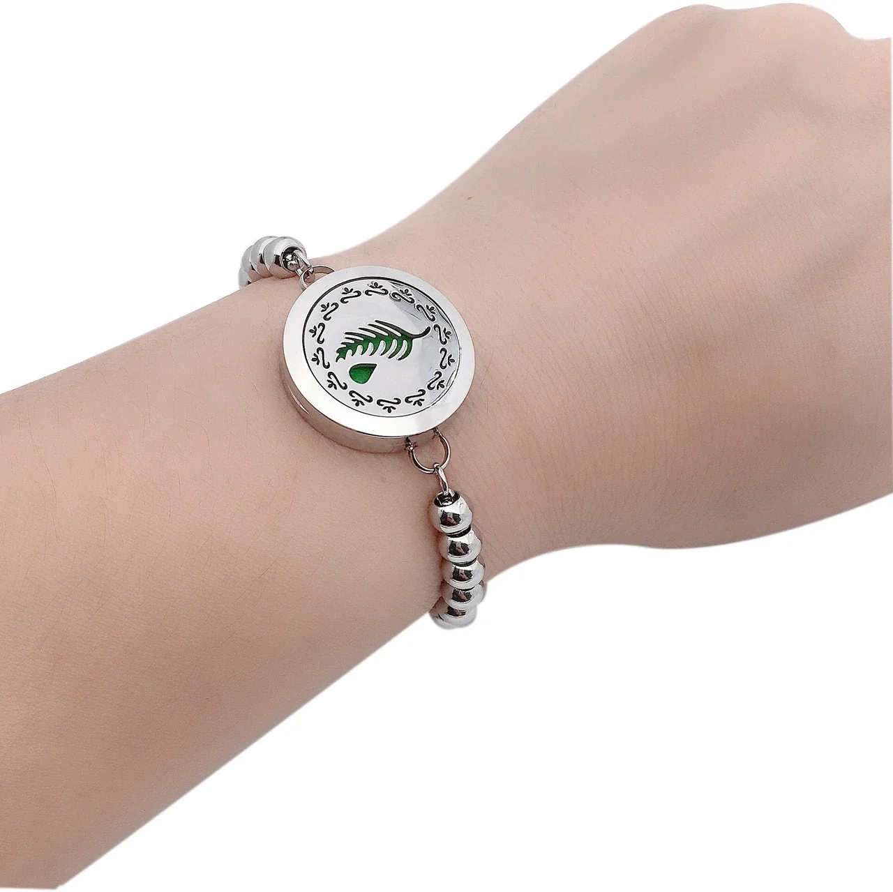 Polished 316 Stainless Steel Beaded Locket Bracelet