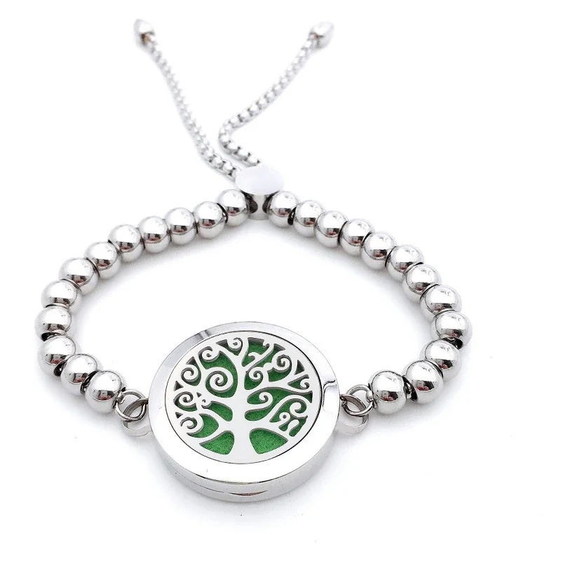 Polished 316 Stainless Steel Beaded Locket Bracelet - Silver Fern Medallion
