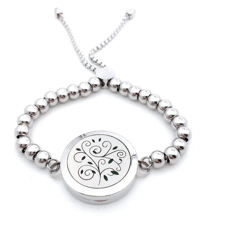 Polished 316 Stainless Steel Beaded Locket Bracelet - Silver Filigree Medallion