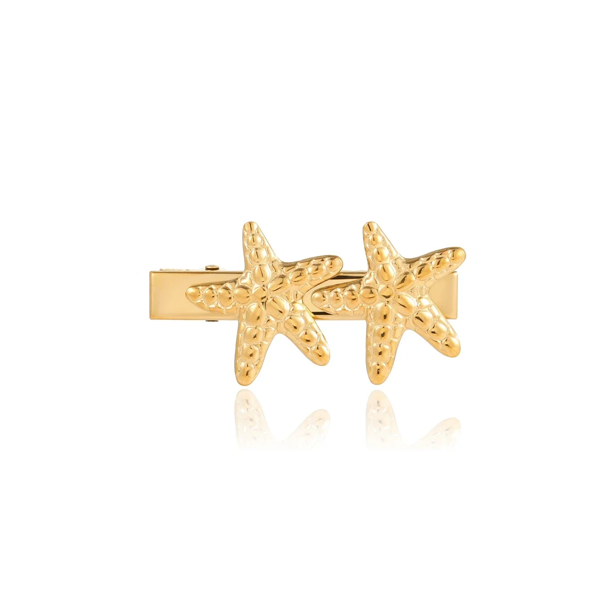 Hair Clips, Textured Starfish & Puffed Heart, Gold-Plated Steel