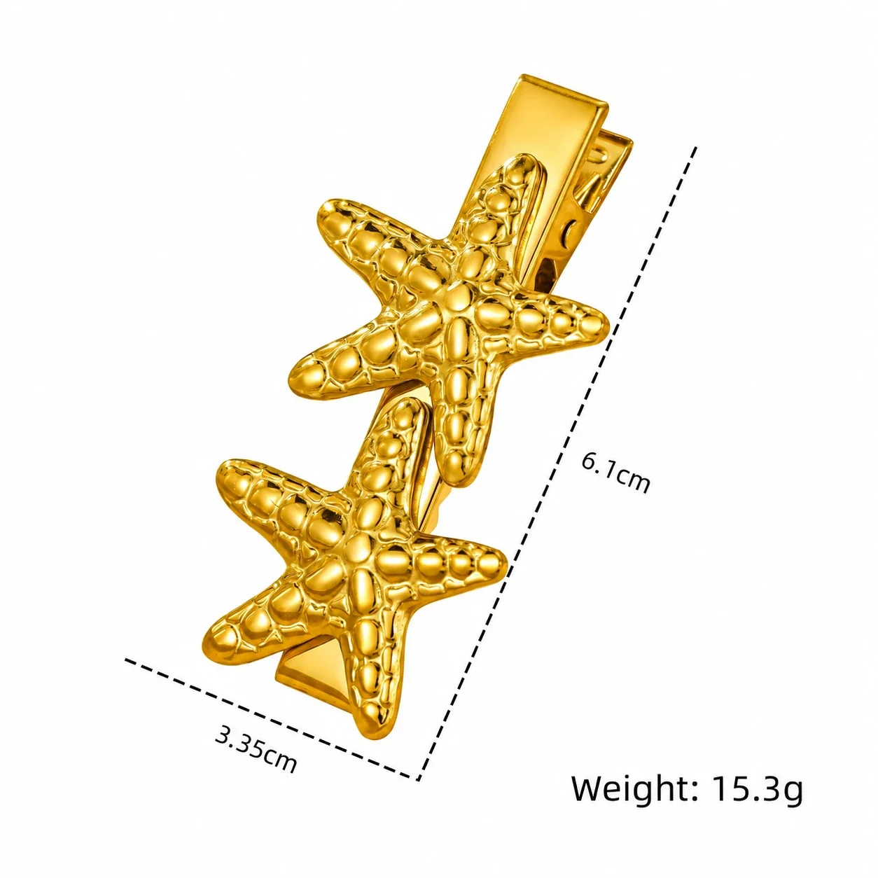 Hair Clips, Textured Starfish & Puffed Heart, Gold-Plated Steel - Gold Heart