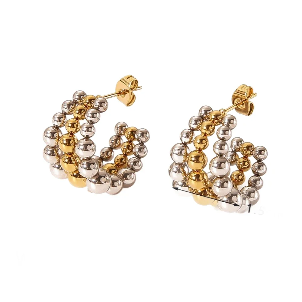 Sculptural Stainless Steel Bead Hoop Earrings