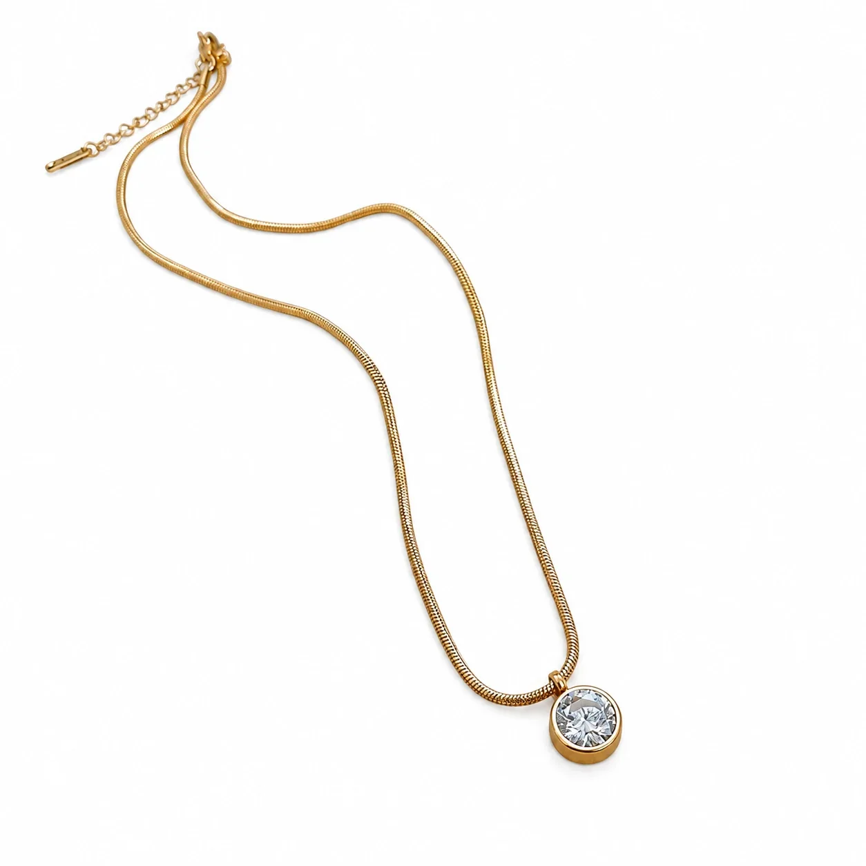 Produktfoto: Pendant Necklace Round Bezel Crystal Snake Chain, Stainless Steel