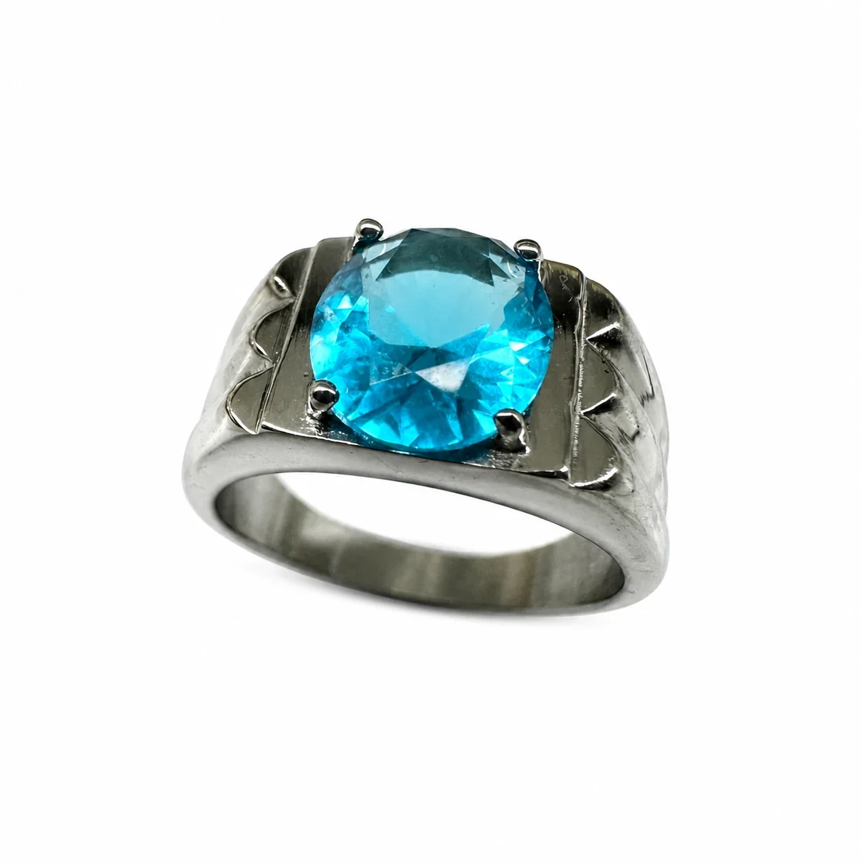 Geometric Shoulder Round Stone Stainless Steel Signet Ring
