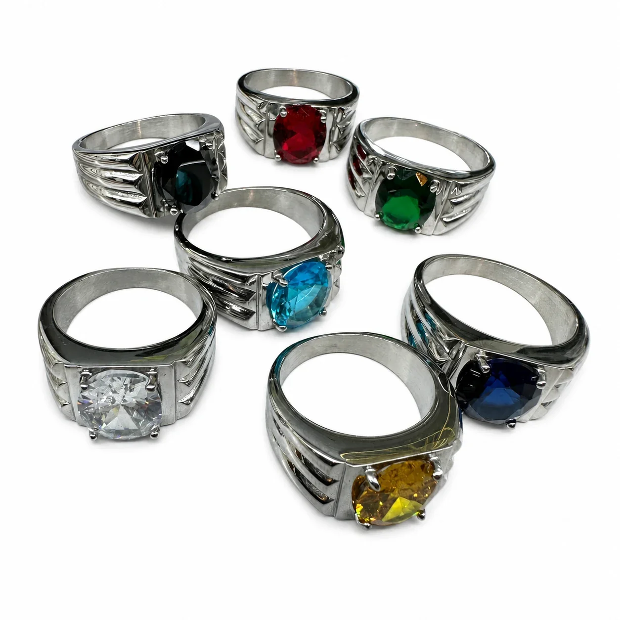 Bold 316 Stainless Steel Round Stone Signet Ring
