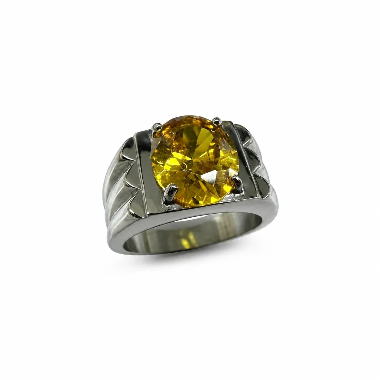 Bold 316 Stainless Steel Round Stone Signet Ring - Yellow