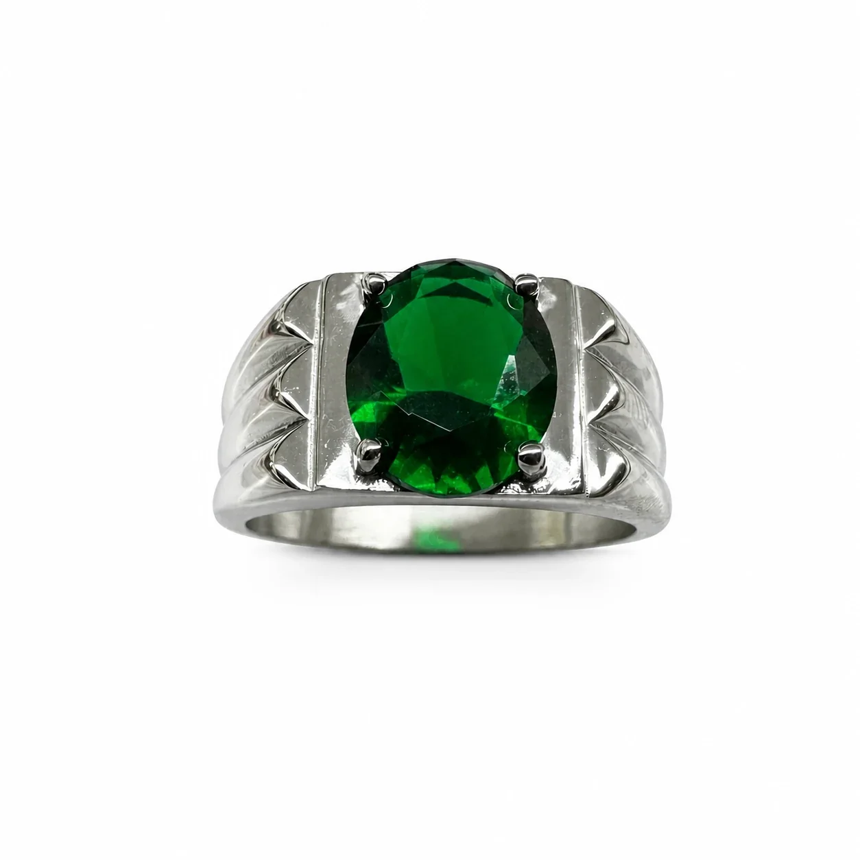 Bold 316 Stainless Steel Round Stone Signet Ring - Green