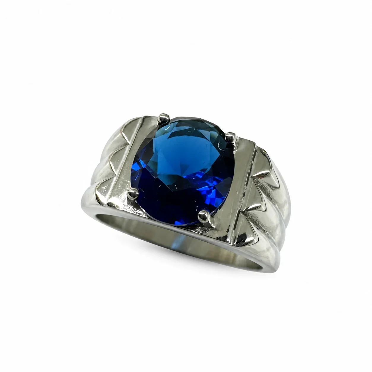 Bold 316 Stainless Steel Round Stone Signet Ring - Blue