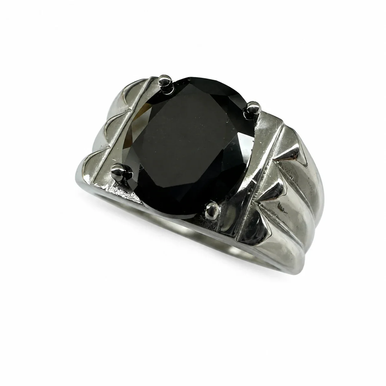 Bold 316 Stainless Steel Round Stone Signet Ring - Black