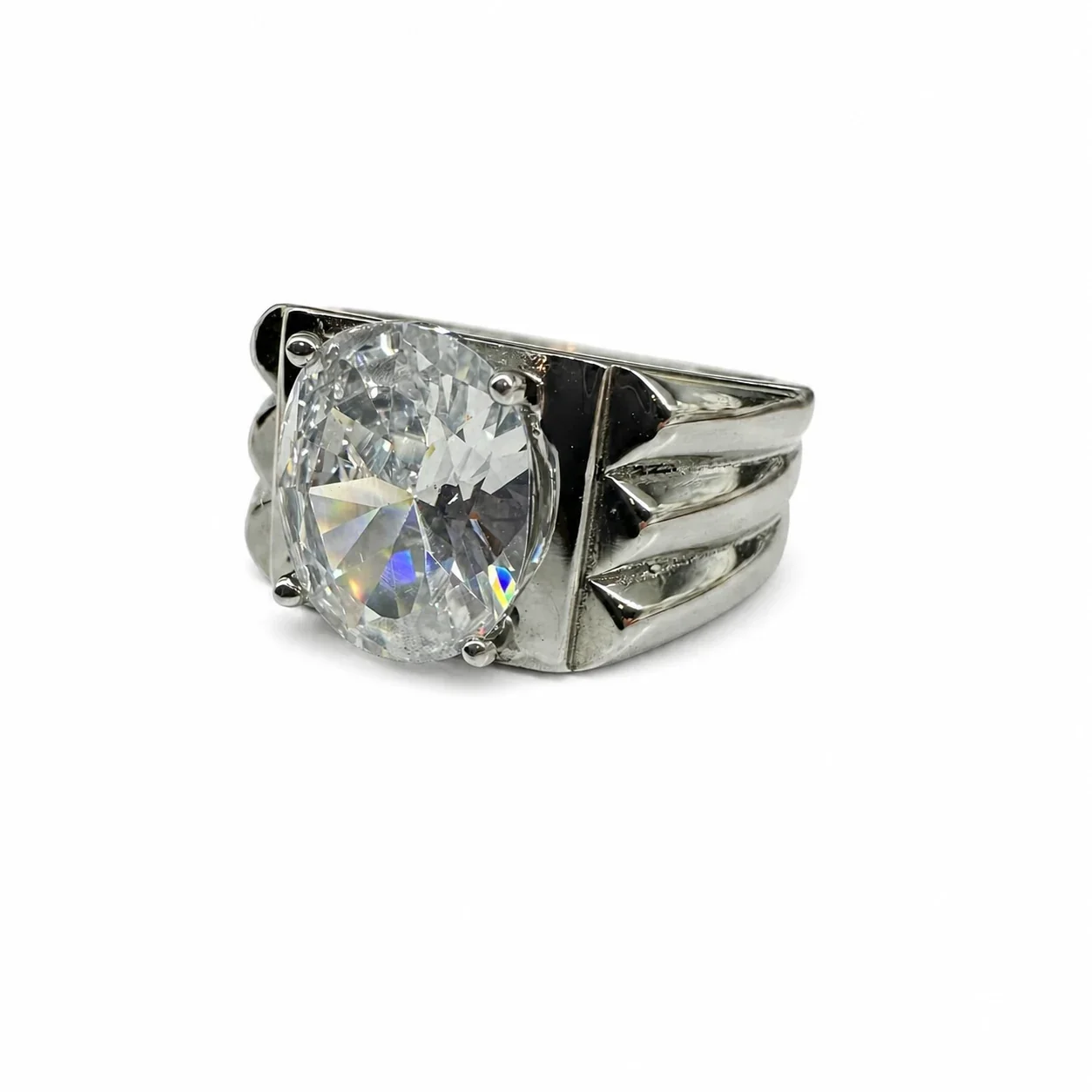 Bold 316 Stainless Steel Round Stone Signet Ring - Clear