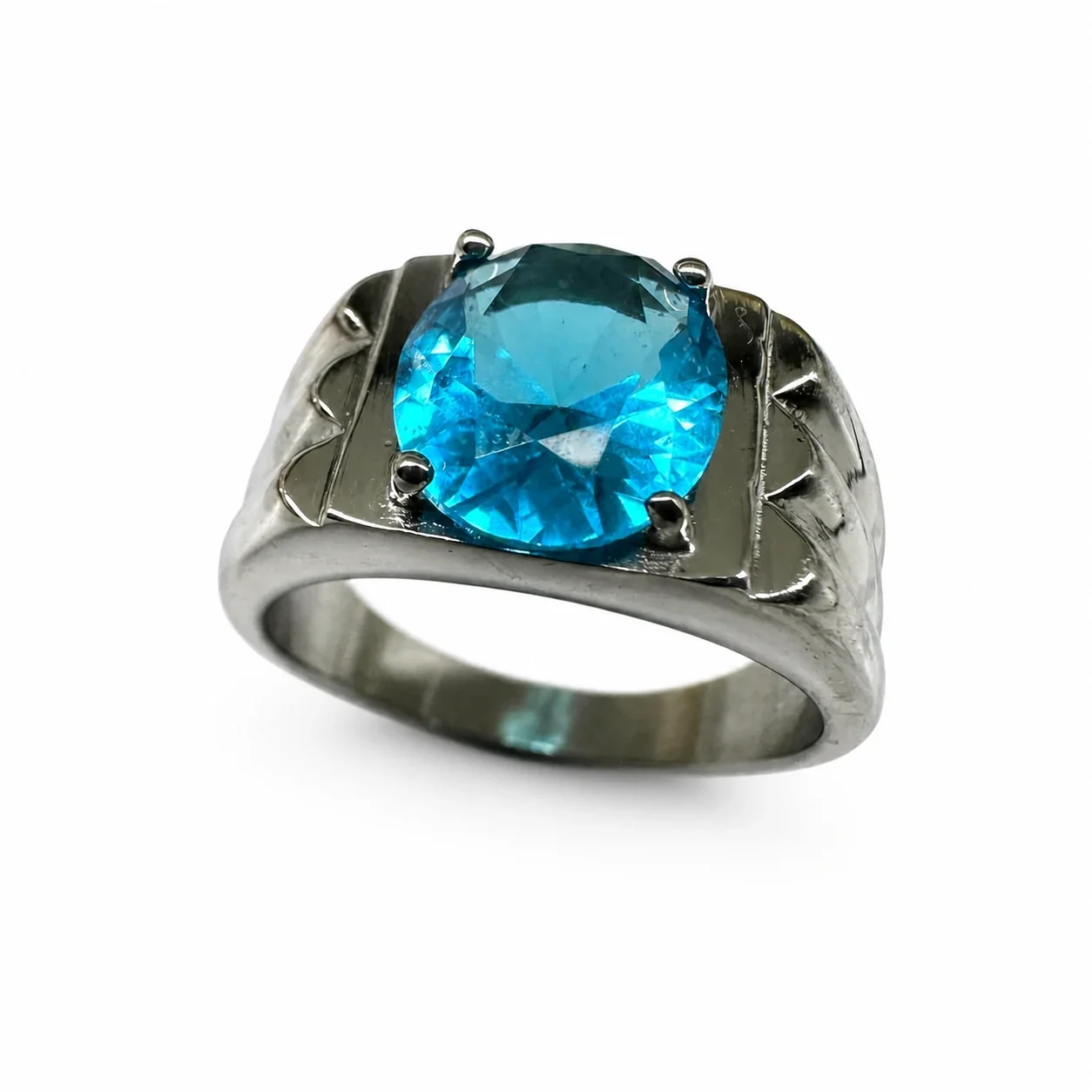 Bold 316 Stainless Steel Round Stone Signet Ring - Sky Blue