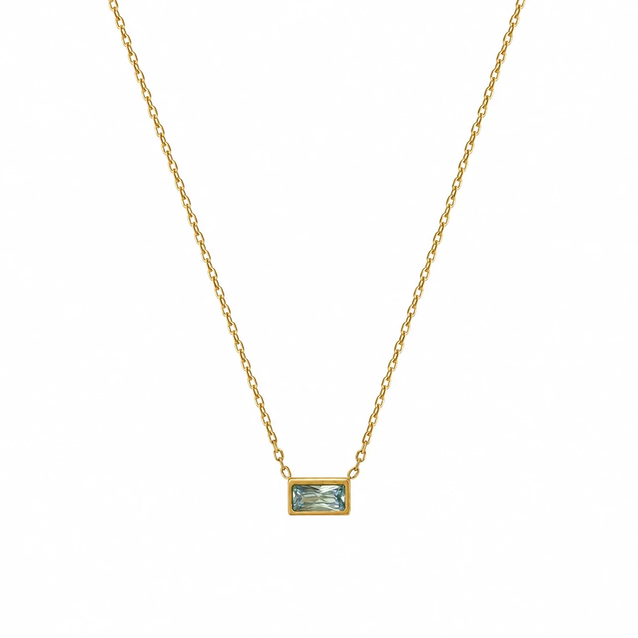 Layered Gold-Plated Rectangular Blue Stone Necklace