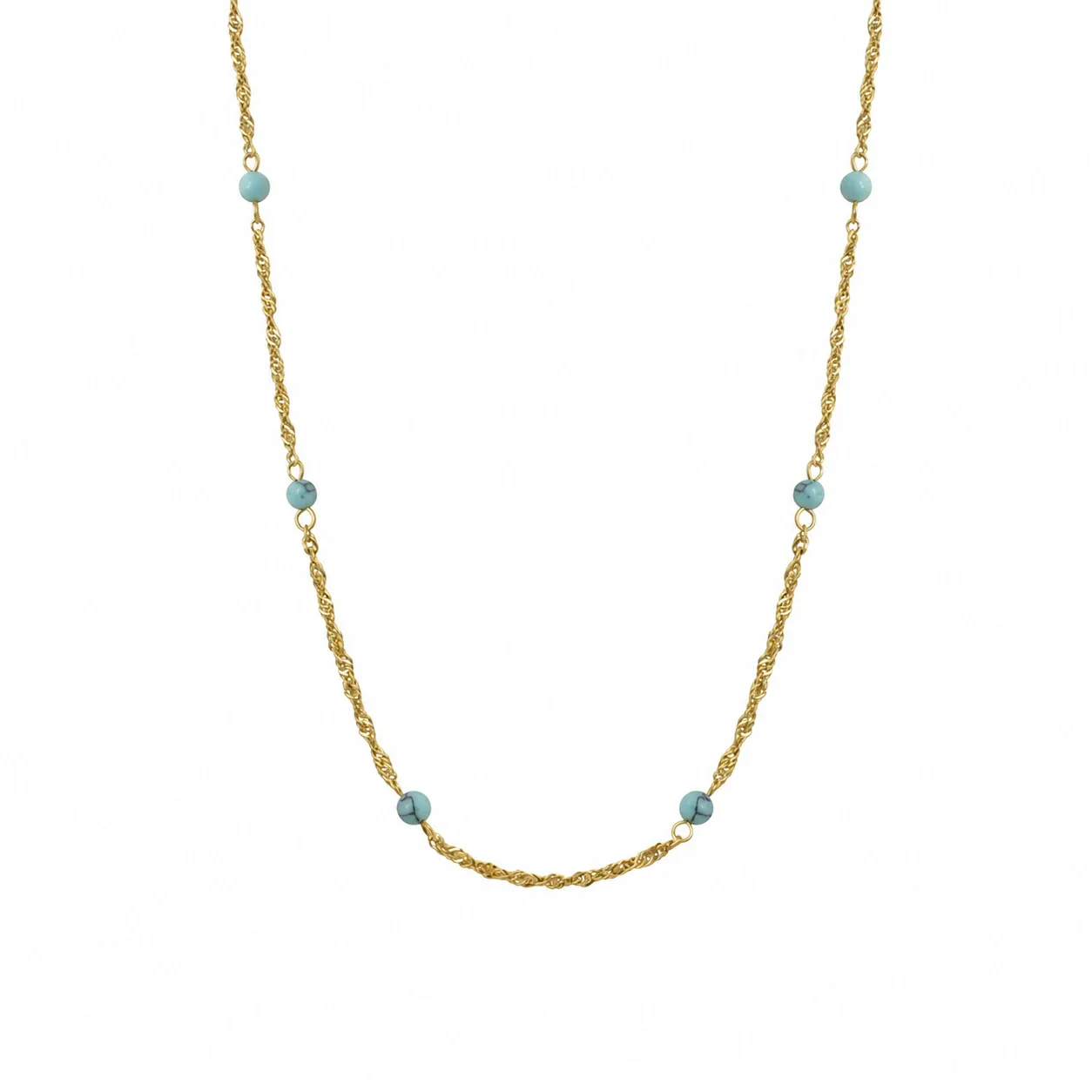 Layered Gold-Plated Rectangular Blue Stone Necklace - Gold Blue Stone