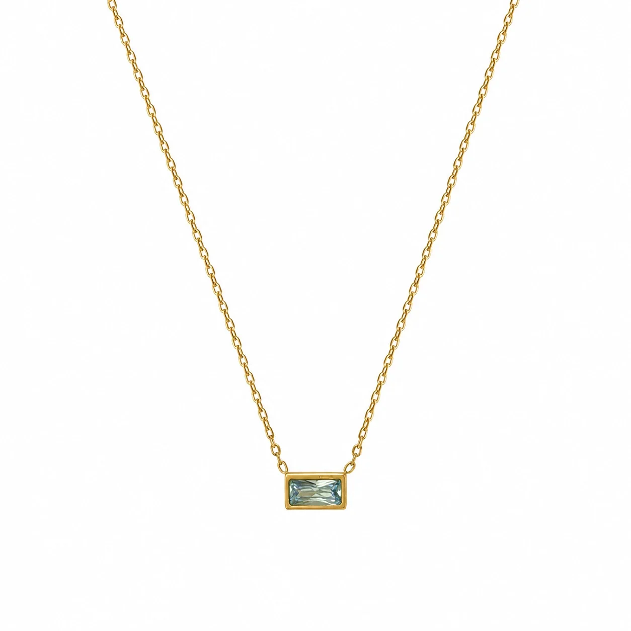 Layered Gold-Plated Rectangular Blue Stone Necklace - Gold