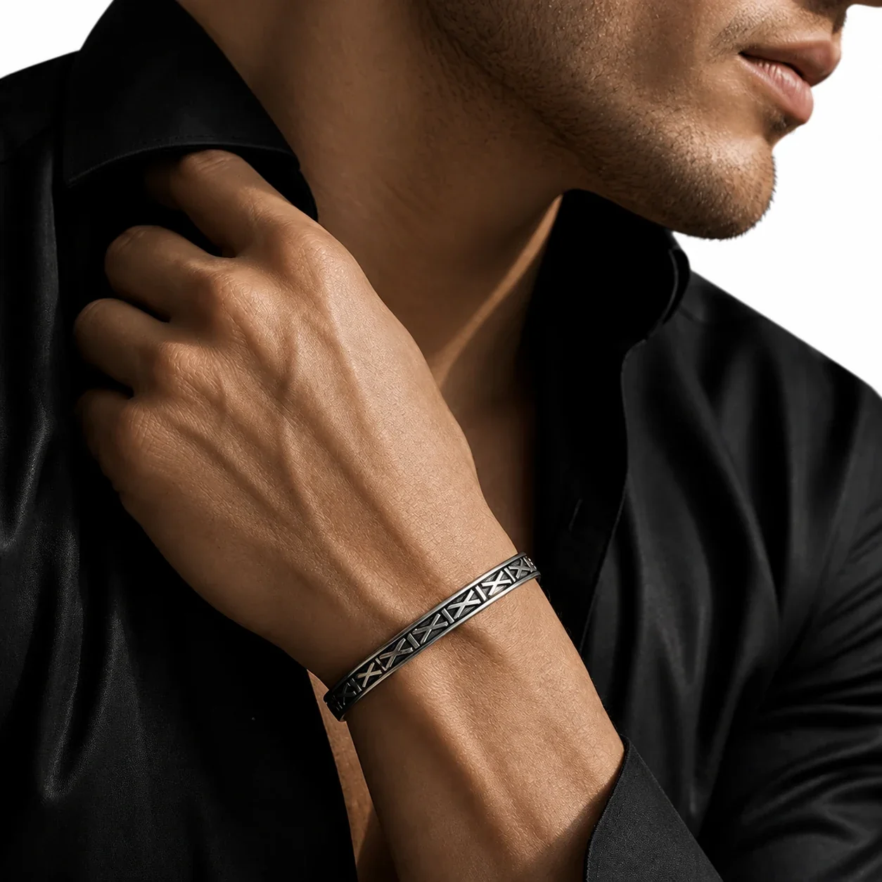 X-Relief Open Cuff Bracelet, Stainless Steel