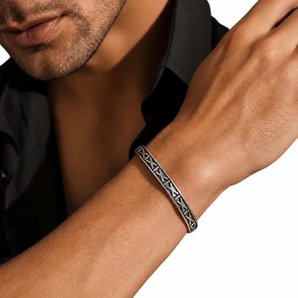 X-Relief Open Cuff Bracelet, Stainless Steel