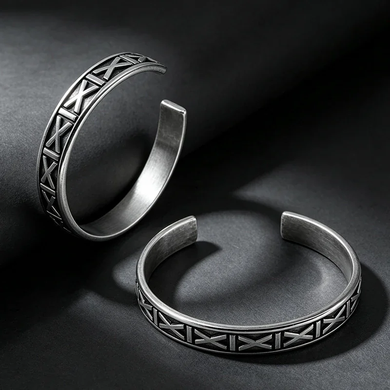 X-Relief Open Cuff Bracelet, Stainless Steel