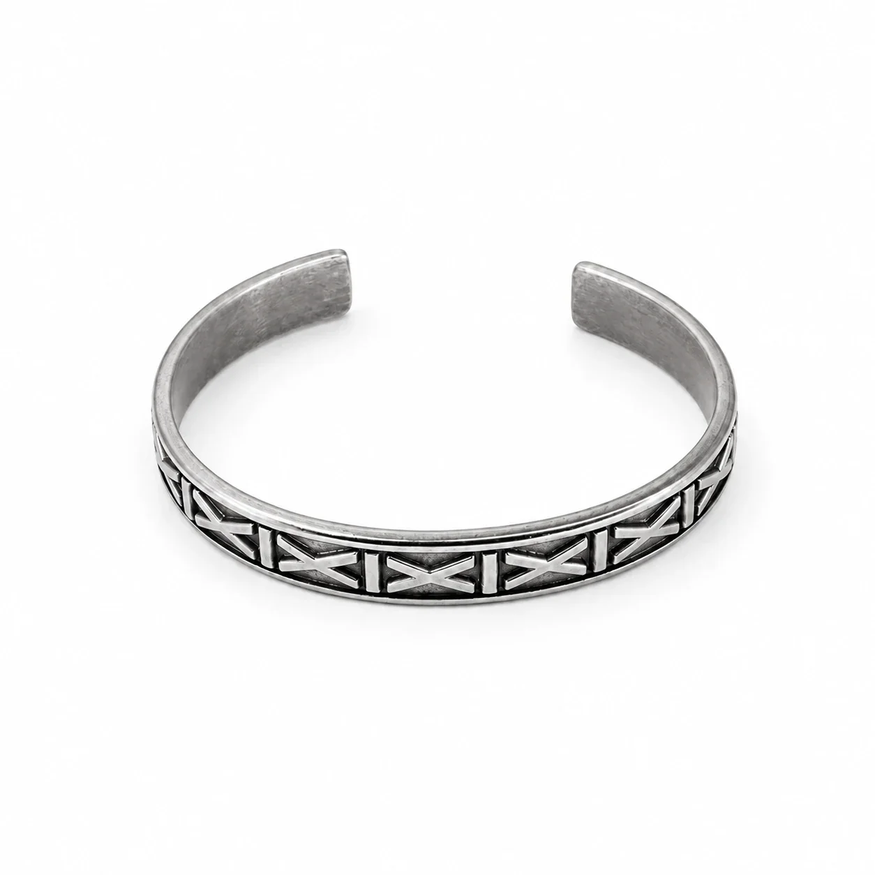 X-Relief Open Cuff Bracelet, Stainless Steel - Silver