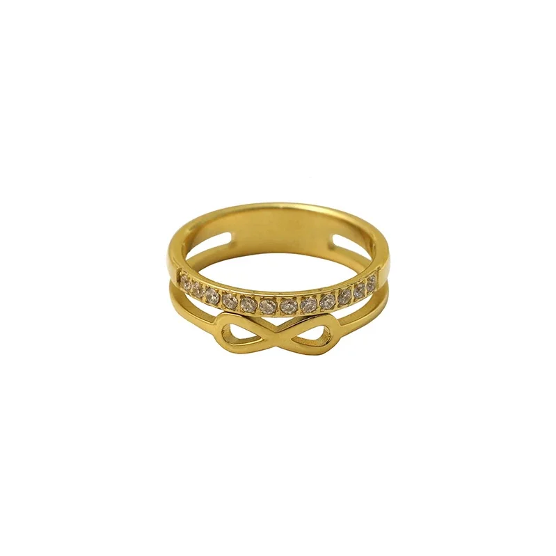 Infinity Gold-Plated 316 Stainless Steel Crystal Ring
