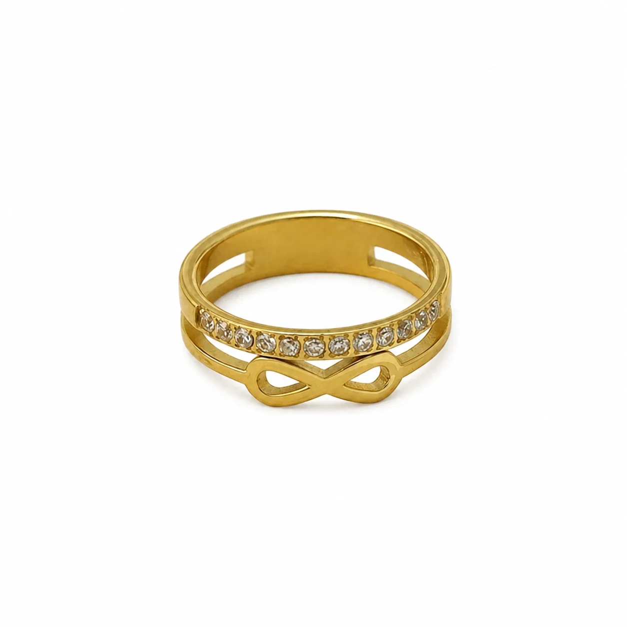 Infinity Gold-Plated 316 Stainless Steel Crystal Ring