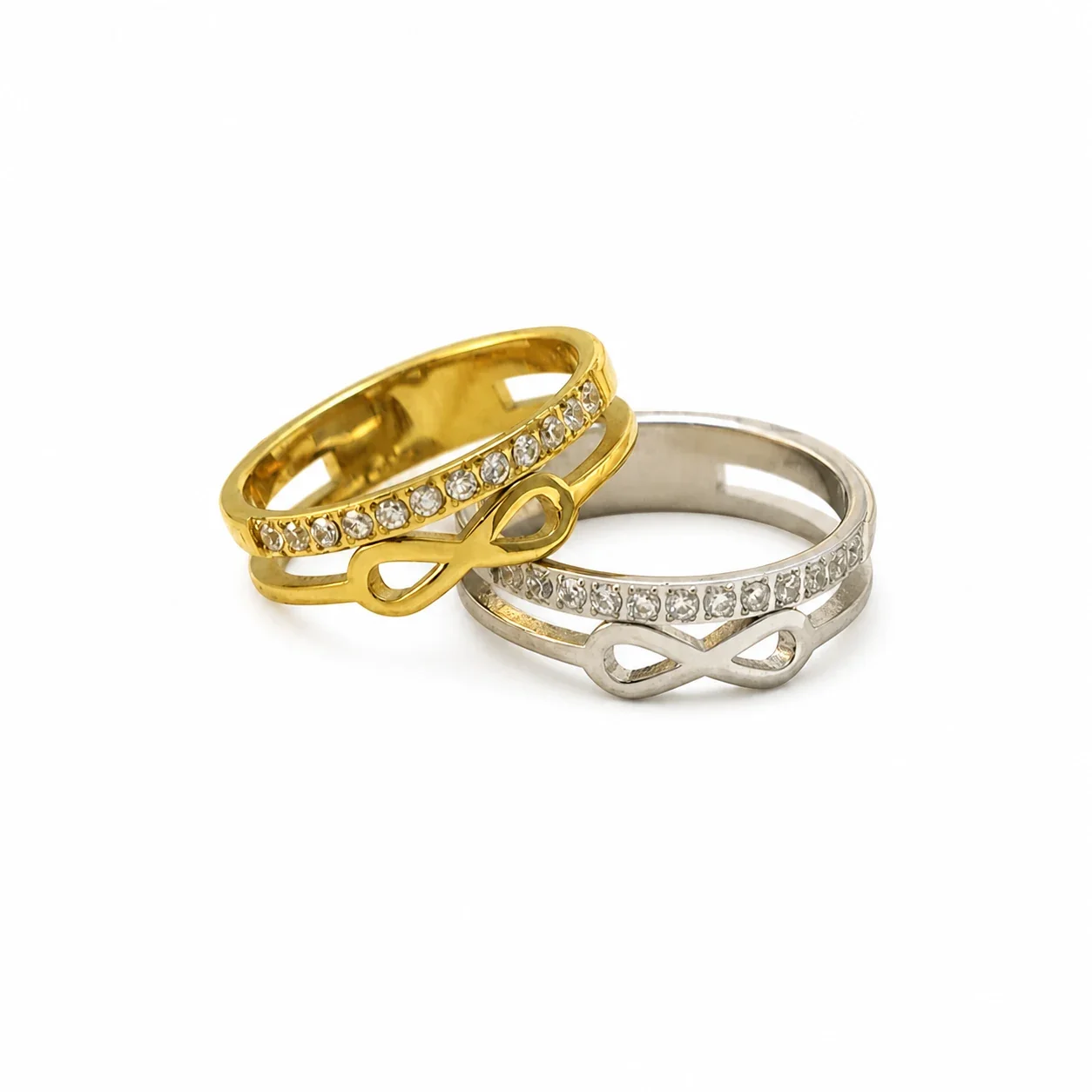 Infinity Gold-Plated 316 Stainless Steel Crystal Ring